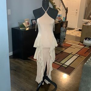 Nude halter top backless dress